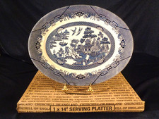 Churchill Blue Willow Boxed 14" Oval Serving Platter EC