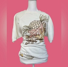 VTG 90s Cottagecore Grannycore cozy short sleeve sweatshirt whimsical nature XL