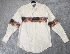 VTG Wrangler Brushpopper Horse Stampede AOP Pearl Snap Western Rodeo Shirt M