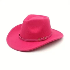 Hot Pink Cowboy Cowgirl Western Felt Hat with Pink Band Buckle, Rodeo Party