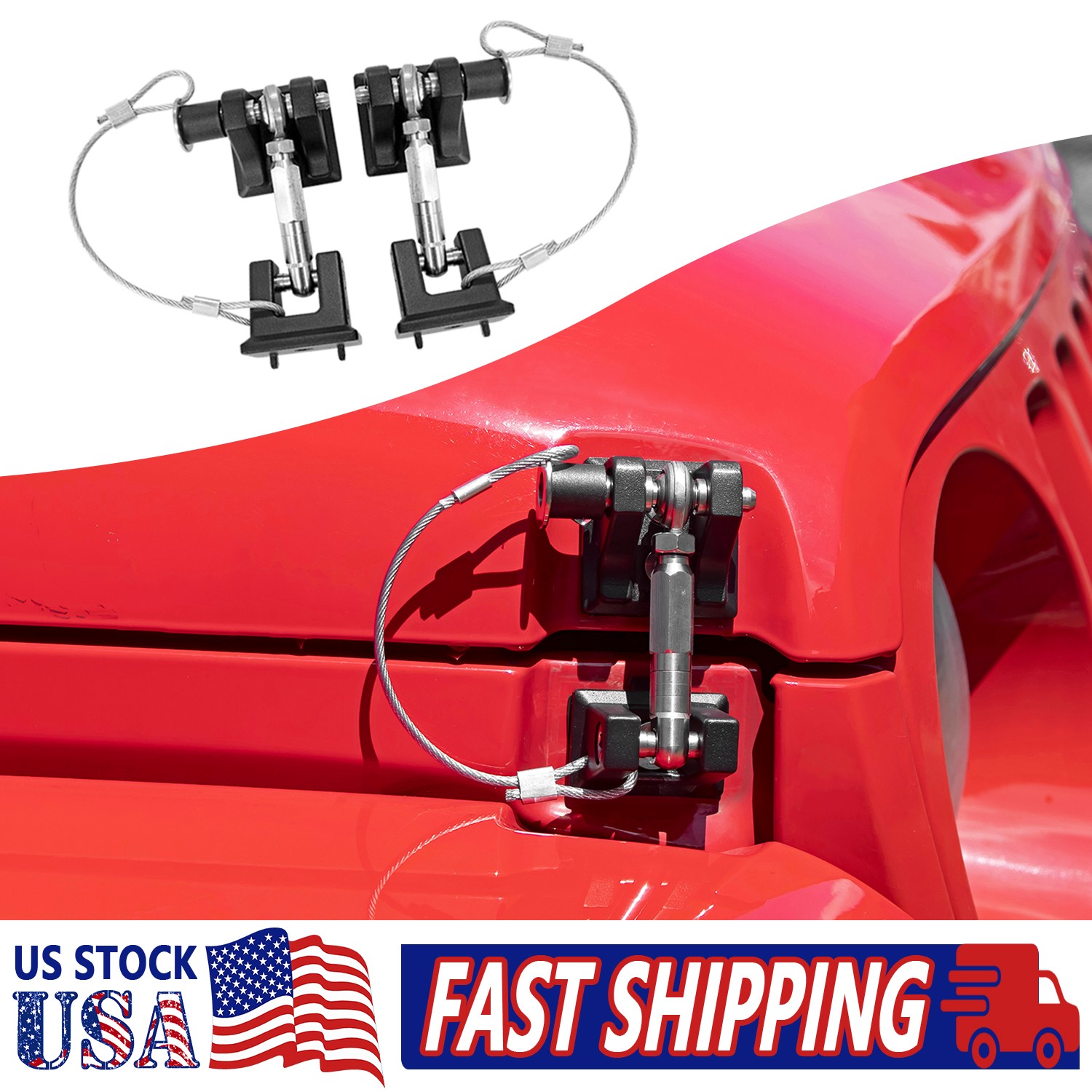 2X Aluminum Locking Hood Catch Latch Buckle For Jeep Wrangler JL JT 2018+ Black