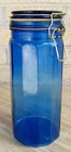 Vintage Cobalt Blue Glass Jar Wire Bail Closure Hinged Lid Spaghetti Canister — photo 2