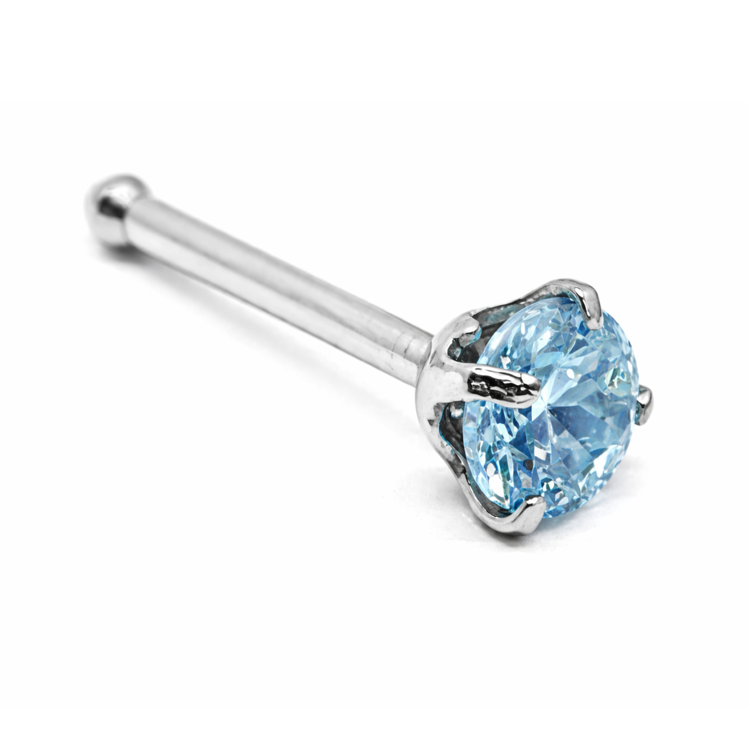 Aquamarine Nose Stud 3mm Claw Set Crystal 20g (0.8mm) Titanium Ball Stud g23