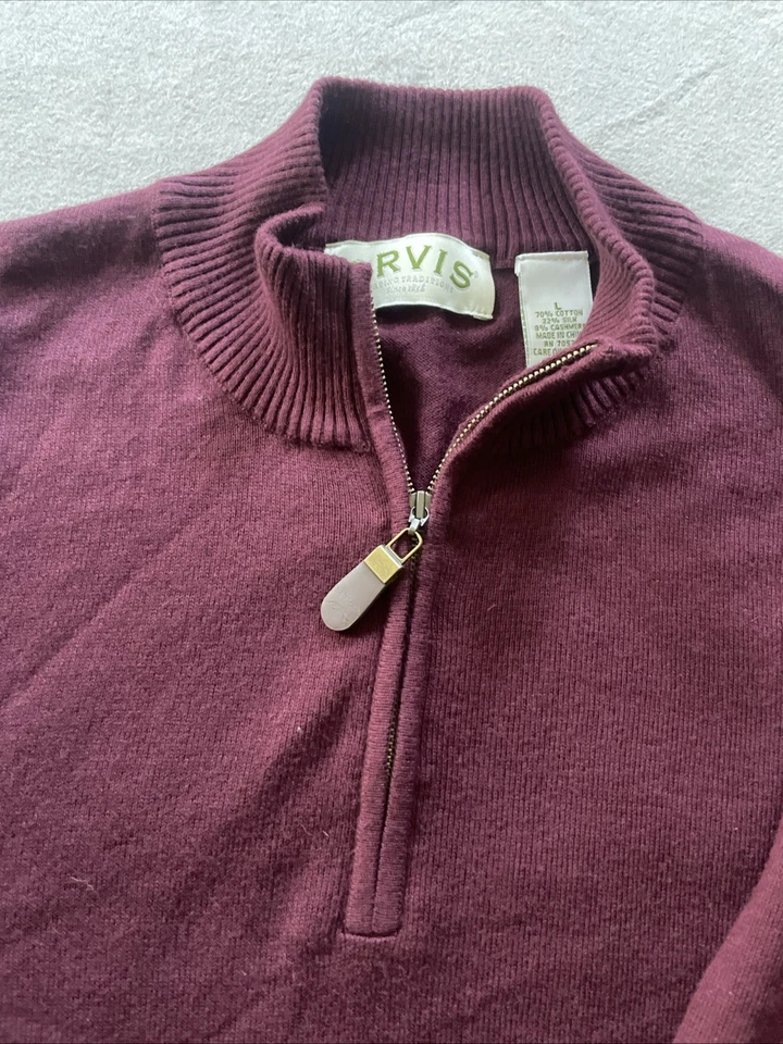 Orvis Quarter Zip Sweater Mens Large Plum Cotton Silk Cashmere Blend Pullover - Image 2 of 4