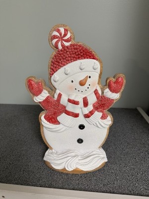 Christmas Holiday Frosted Icing Large Gingerbread Cookie Snowman Figurine 14 