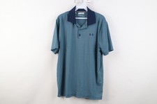 Under Armour Mens Medium HeatGear Loose Striped Collared Golf Polo Shirt Blue