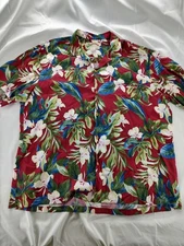 Paradise Found Hawaiian Shirt Mens 2XL Red Floral Aloha Camp Button Up Tropical