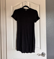 Garage Black Ribbed Knit Crew Neck Short Sleeve Mini Dress Women’s P/S