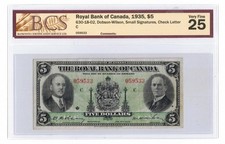 Royal Bank of Canada 1935 $5 Chartered Note CH-630-18-02 - BCS VF-25