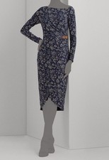 Ralph Lauren Womens Blue Floral Buckle-Trim Jersey Off-the-Shoulder Dress Size 2