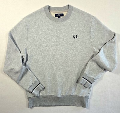 Fred Perry Mens Cotton Gray Crew Neck Sweatshirt Pullover Sz M