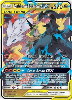 Reshiram & Zekrom GX - 157/236 - Pokemon Cosmic Eclipse Sun & Moon Card NM