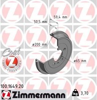 2X Zimmermann Bremstrommel 100.1649.20 FüR Audi Seat Skoda Vw