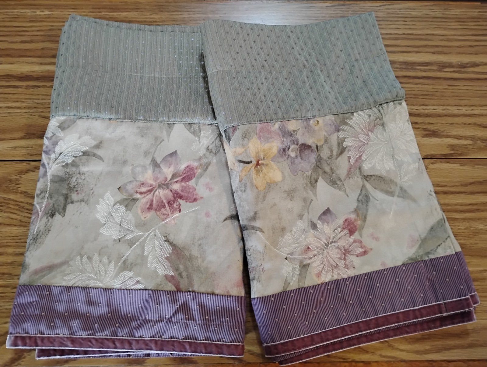 Croscill Purple Green Floral Damask 86 x 18 Lined Valances