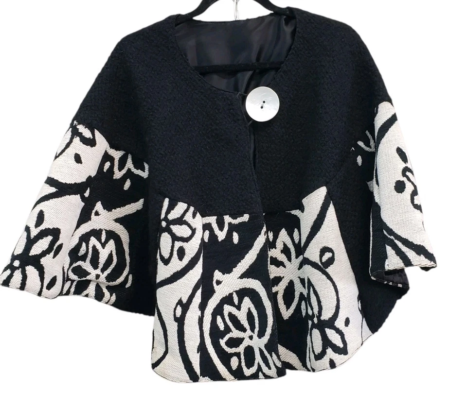 Abrigo de mujer vintage negro mezcla de capa floral mediano  Foto 2 de 4