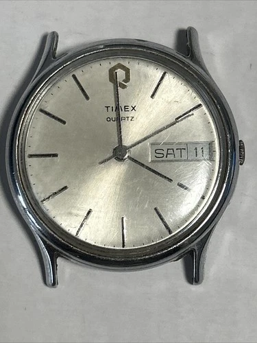 VINTAGE Timex Q Men’s Watch Silver Tone Dial Day & Date 34mm M Cell - Dial Only