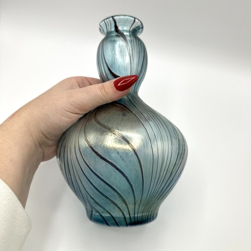 Vase Glas ähnlich Theresienthal Kammzug Technik Irisierend Glaskunst - Bild 4 von 11