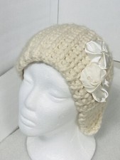 Beige Knit Headband With Button Women