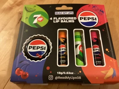 BNIB New Sealed Pepsi Lip Balm Collection - 4g x 4 - Cherry 7Up Raspberry Mango