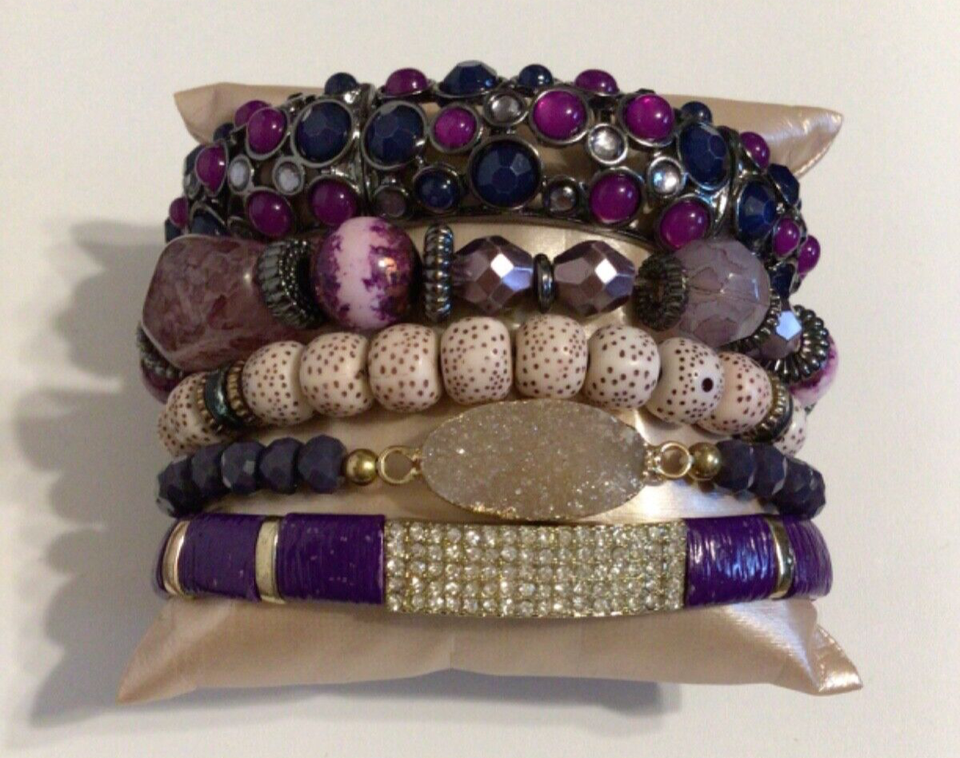 Purple Stretch Fashion Bracelet Jewelry Lot Beads Geode Rhinestone