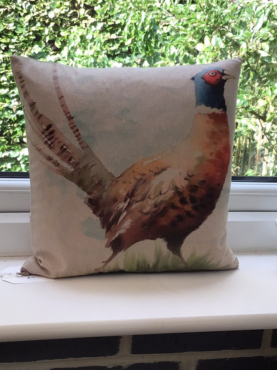 Beautiful Cock Pheasant Fabric Cushion COMPLETE With Duck Feather