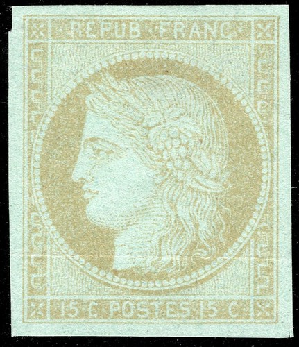 France Ceres Proof Essay 15c. Bister on Greenish Mint No Gum Creased - 第 1/2 張圖片