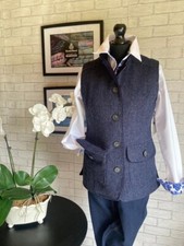 New Ladies Abraham Moon Pure Wool Tweed Gilet /Waistcoat Navy  blue uk 20