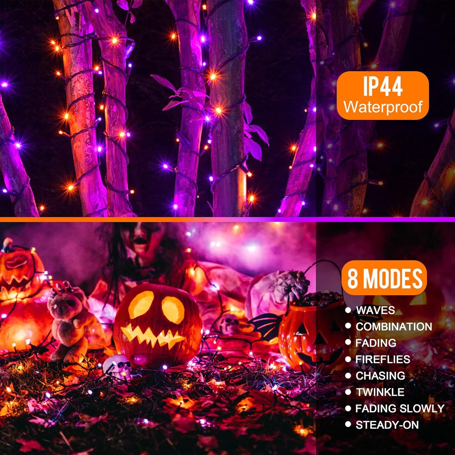 164 FT 250 LED Halloween Lights, Black Wire Plug in Fairy Lights with
