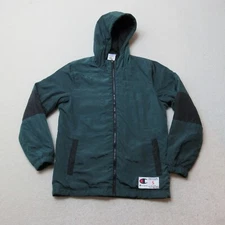 Champion Padded Jacket Mens Small Green Outdoors Sportswear Casual BIg C Hooded
