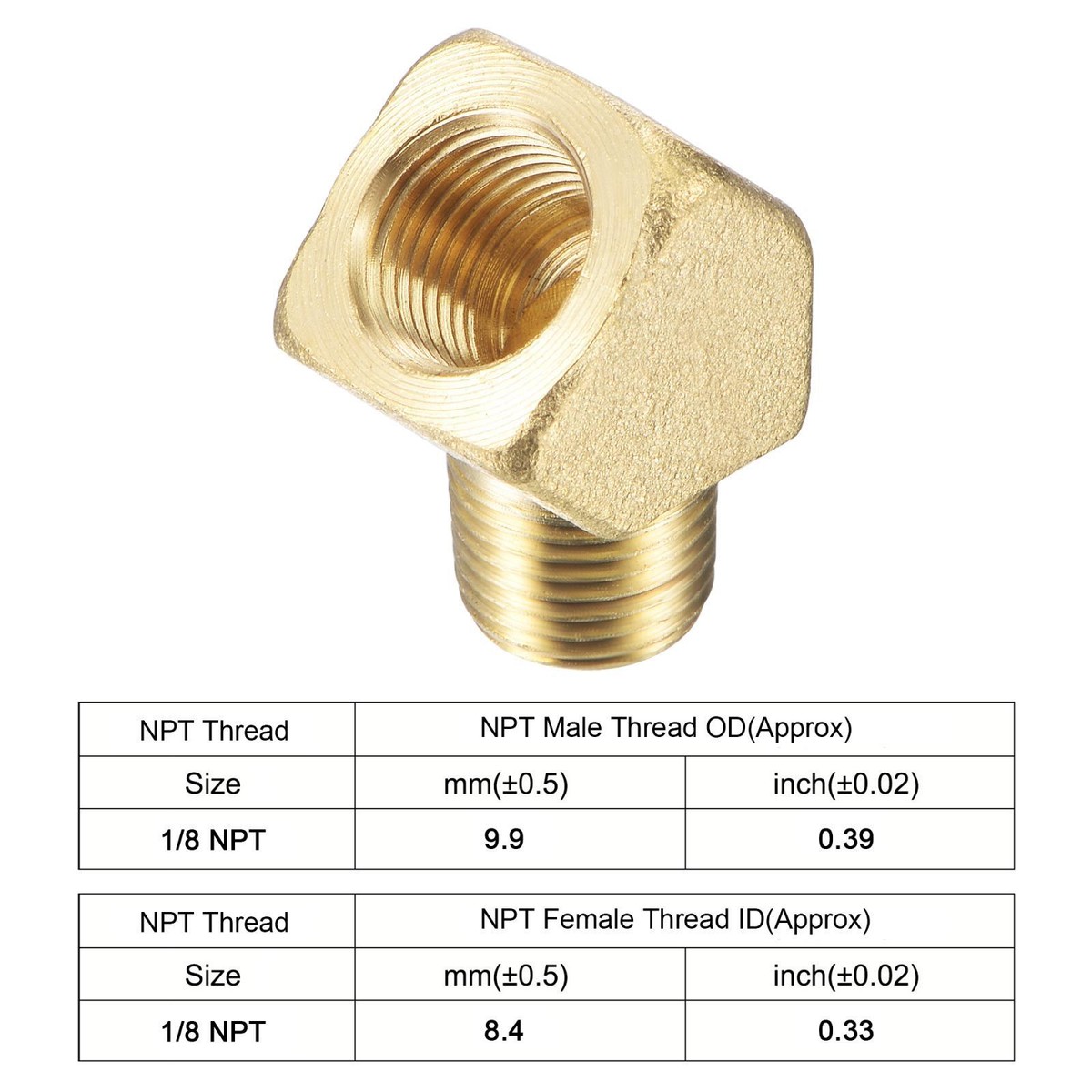 Brass Hose Fitting Elbow 1/8NPT Male to Female Thread 45 Degree