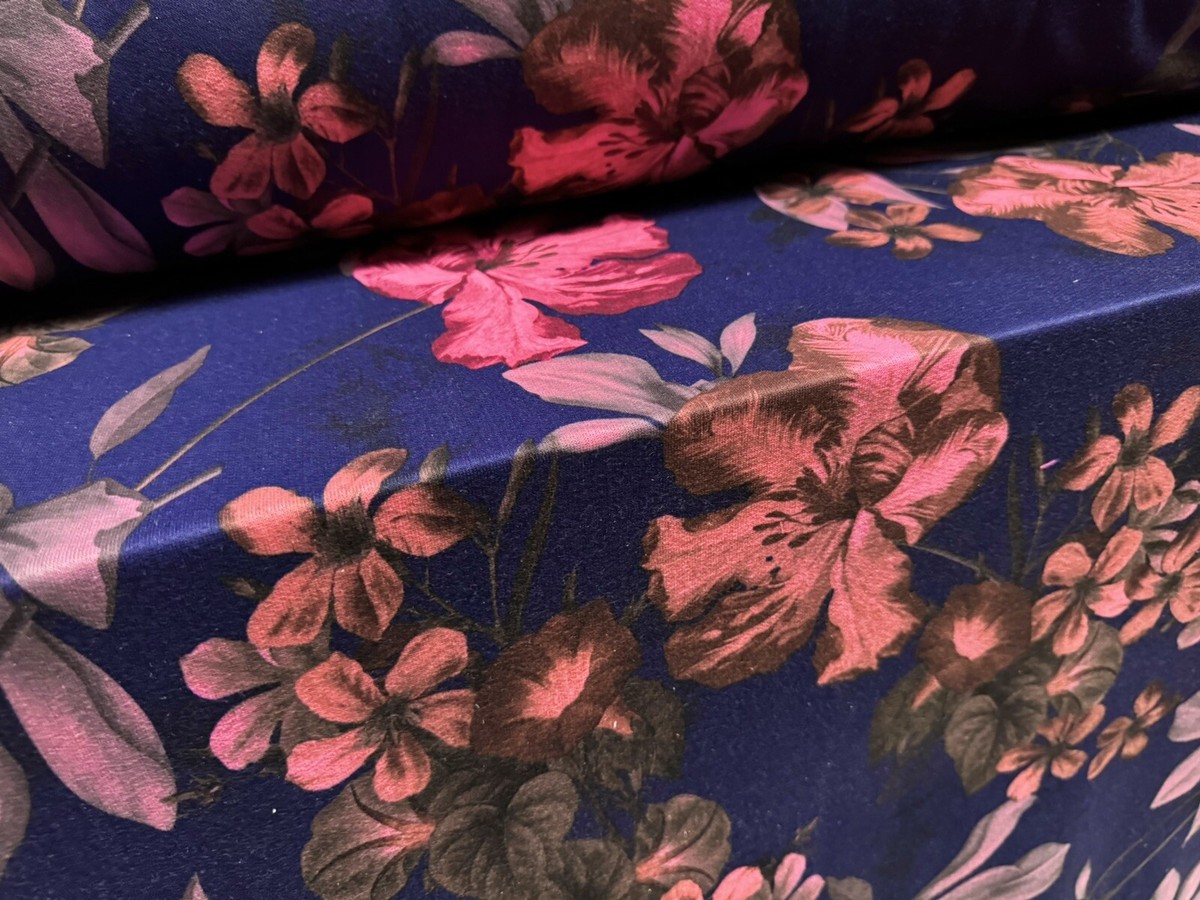 French Terry Loopback Sweatshirt Fabric, Per Metre Orchid Print Blue  Pink