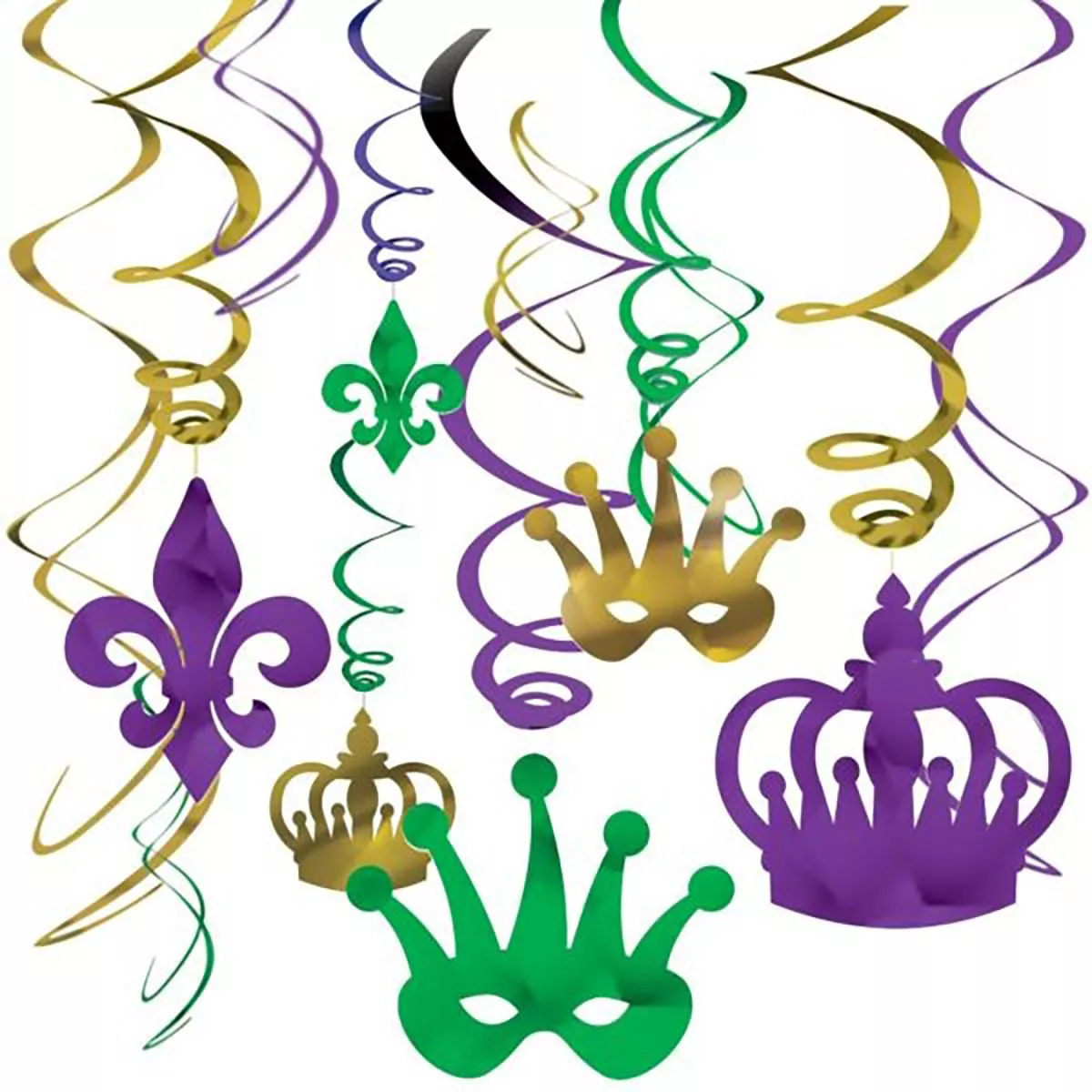 Mardi Gras Foil Swirl Hanging Decorations Birthday Party Supplies New  Orleans 12