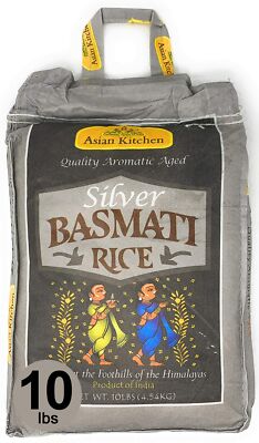 Asian Kitchen Silver White Basmati Rice Aged, 10 Pound (10lbs, 4.54kg)