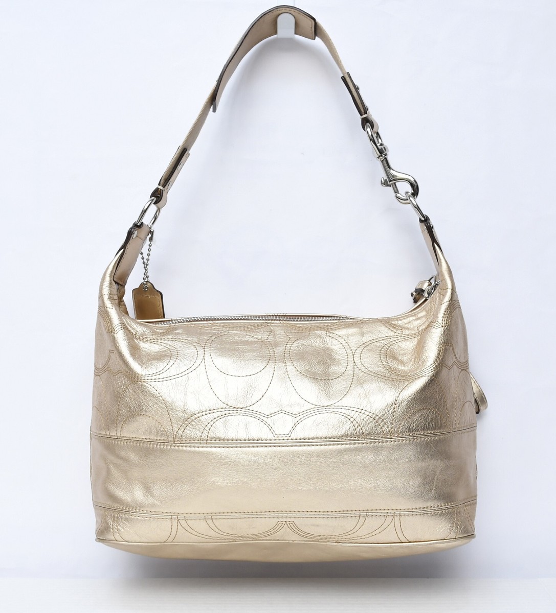 Coach 18882 Signature Stitch Gold Metallic Leather Hobo Shoulder
