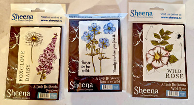 SHEENA DOUGLASS SKETCHY FLOWER Gummistempel - Wildrose, Fingerhut und Born Wild