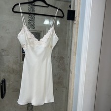 vtg jonquil Diane Samandi ivory Chiffon lace V alluring negligee nightgown M