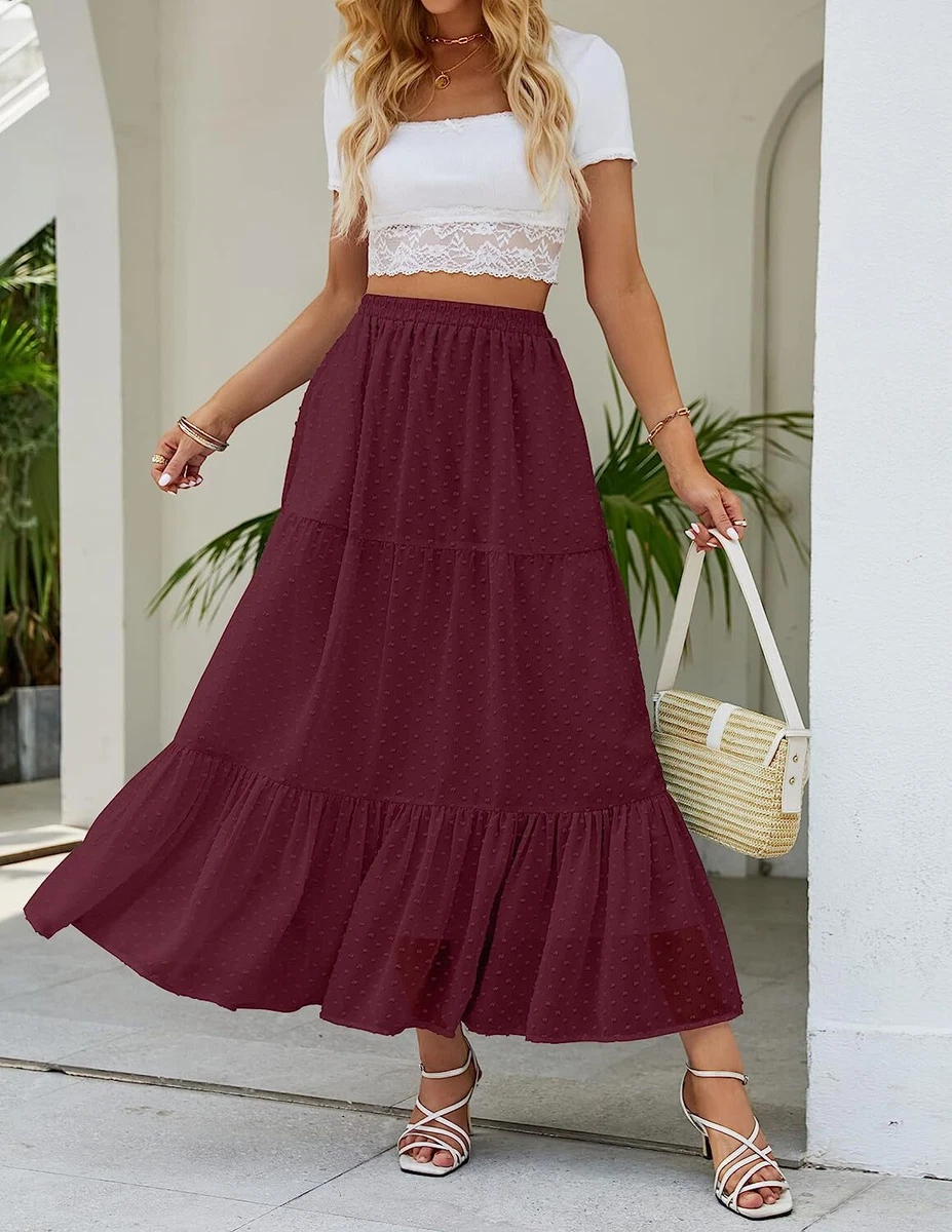 Boho burgundy maxi skirt cheap