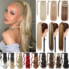 Short Real As Human Clip In Hair Extensions Ponytail Wrap On Pony Tail As Human