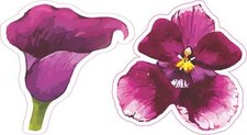 Purple Flowers Vinyl Stickers, 1 sheet of 2 stickers, 3 inches x 3 inches each