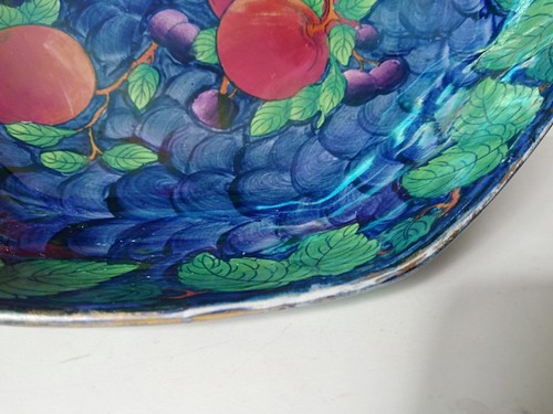 Vintage Maling Glanz Sockelschale Pflaume & Obstgarten Früchte Nr 2449 B achteckig - Bild 3 von 10