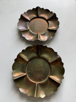 2 x Vintage Kupfer Messing ? Metall alter Schiffsaschenbecher Schmuckschale Sammlerstück selten