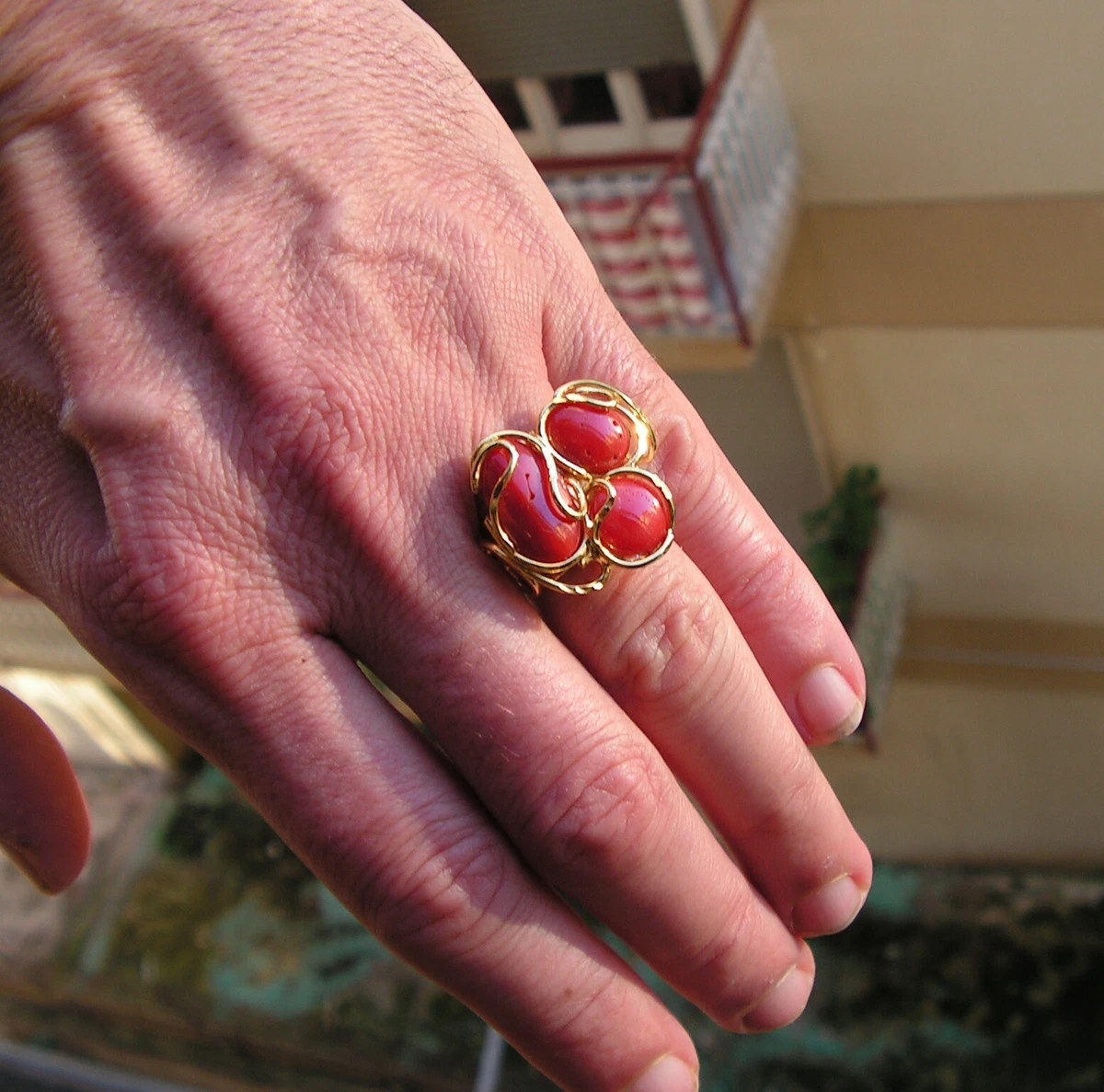 Premium Quality Natural Japanese Red Coral Moonga in 18k Gold Ring