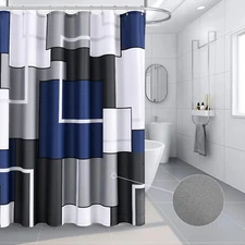 Blue Shower Curtain Set with Hooks Blue and White Morden Shower Curtains 72X72