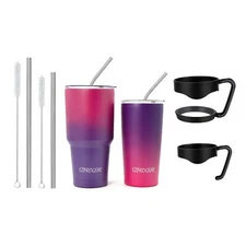 Ezprogear 20 oz & 30 oz Stainless Steel Tumbler w/Straw (Fuchsia/Grape 2 Pack)