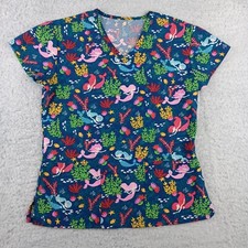 Scrub Top Womens Small Blue Aquatic Fish Coral V-Neck Medical