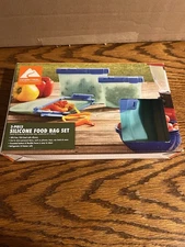 NEW 3 Pieces Reusable Silicone Food Storage Bag Zip Lock Top Leakproof Container