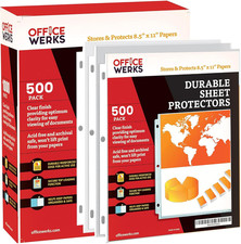 Officewerks Clear Sheet Protectors 8.5X11 for 3 Ring Binder, 35 Micron Plastic S