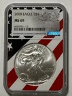 2008 American Eagle S$1  Certified NGC MS 69 Rare Flag Holder