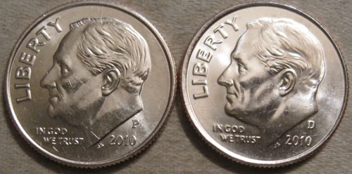 SELLING AS SHOWN - 2010 P & 2010 D UNCIRCULATED ROOSEVELT DIMES * 2 DIMES ** 485