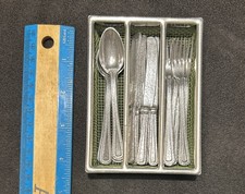 Vintage Made in Germany Doll Size Kids Play Metal Cutlery Set w/Tray Lot 17 EUC
